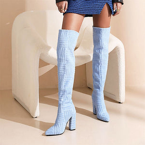 DORA Women's Elegant Fine Fashion Cable Style Suede Thigh High Dress Boots - Divine Inspiration Styles