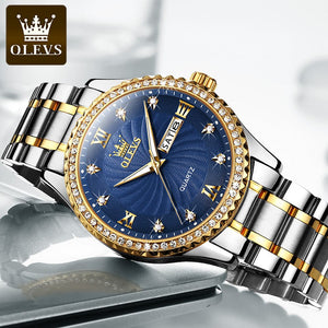 OLEVS Men's Luxury Fine Fashion Premium Top Quality Genuine Diamonds Dial Design Stainless Steel Watch - Divine Inspiration Styles