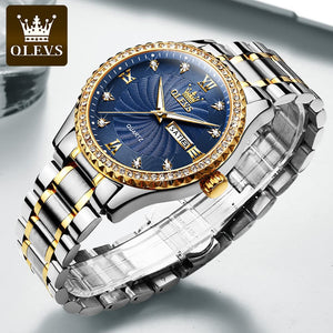 OLEVS Men's Luxury Fine Fashion Premium Top Quality Genuine Diamonds Dial Design Stainless Steel Watch - Divine Inspiration Styles