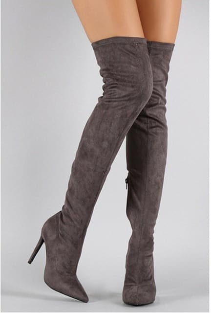 Grey velvet clearance thigh high boots