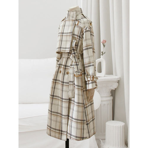 LAUTARO Women's Fine Fashion Elegant Luxury Plaid Style Long Wool Coat Jacket - Divine Inspiration Styles