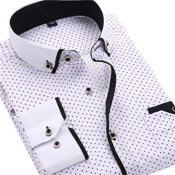 Mens Casual Long Sleeve Dress Shirts Polka Dots Printed Regular