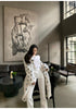 LAUTARO Women's Fine Fashion White & Black Dots Luxury Style Long Faux Fur Plush Coat Jacket - Divine Inspiration Styles