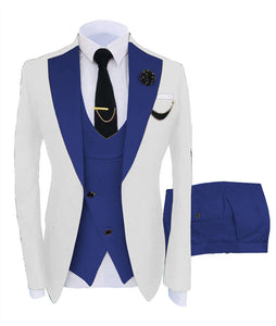 KENTON SUITS Men's Fashion Formal 3 Piece Tuxedo (Jacket + Pants + Vest) White & Pink Suit Set - Divine Inspiration Styles