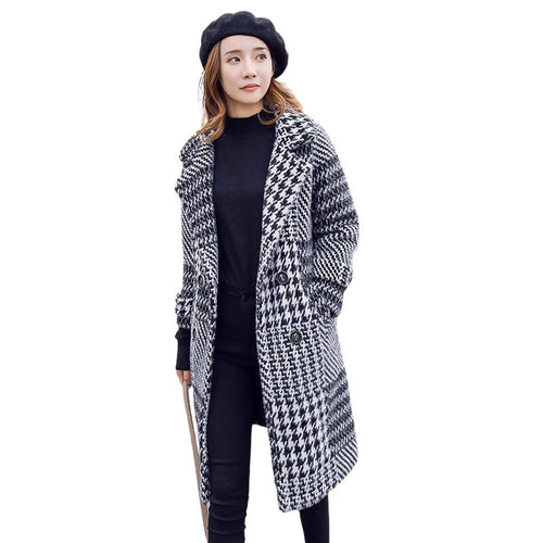 SABRINA Design Women's Fine Fashion Elegant Black & White Luxury Style Plaid Houndstooth Wool Coat - Divine Inspiration Styles