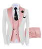 KENTON SUITS Men's Fashion Formal 3 Piece Tuxedo (Jacket + Pants + Vest) White & Pink Suit Set - Divine Inspiration Styles