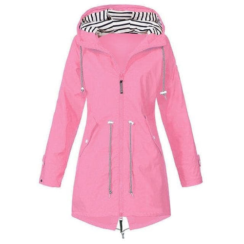 RTSHINE Women's Fashion Stylish Pink Hooded Light Jacket Raincoat Zipper Jacket - Divine Inspiration Styles