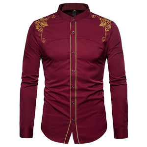 PARKLEES Men's Fashion Luxury Golden Floral Embroidery Design Dress Shirt - Divine Inspiration Styles