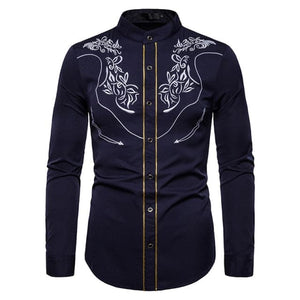 PARKLEES Men's Fashion Luxury Golden Floral Embroidery Design Dress Shirt - Divine Inspiration Styles