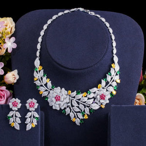 CWW Women's Fashion Rose Flower Wedding Necklace & Earrings Jewelry Set - Divine Inspiration Styles