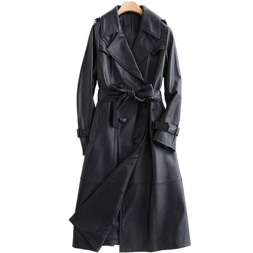 LAUTARO Women's Fashion Premium Quality Long Black Leather Trench Coat - Divine Inspiration Styles