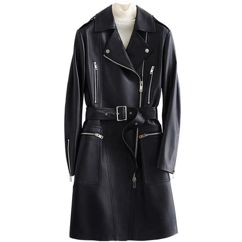 LAUTARO Women's Fashion Premium Quality Black Leather Belted Jacket - Divine Inspiration Styles