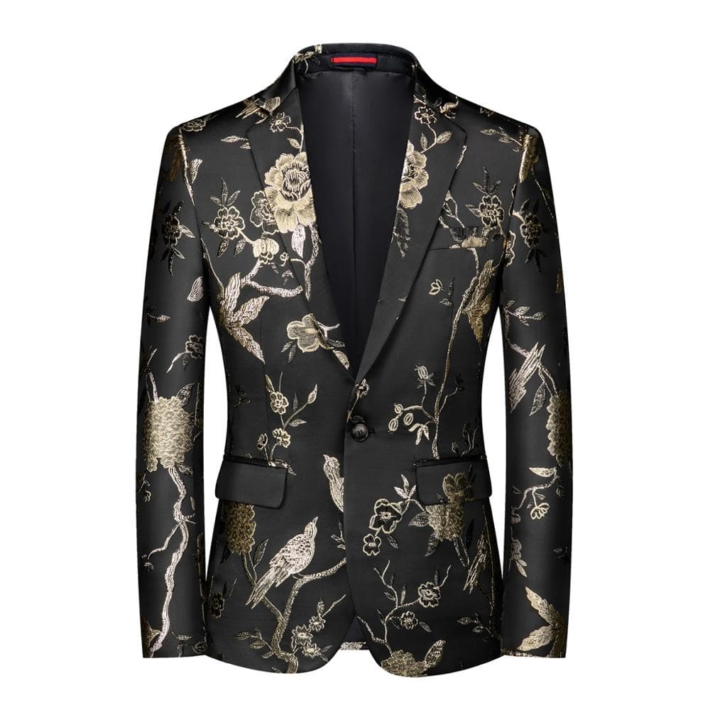 CGSUITS Men's Fashion Luxury Style Floral Embroidery Royal Blue Pink Gold Blazer Suit Jacket - Divine Inspiration Styles