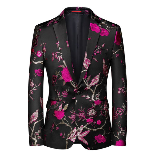 CGSUITS Men's Fashion Luxury Style Floral Embroidery Royal Blue Pink Gold Blazer Suit Jacket - Divine Inspiration Styles