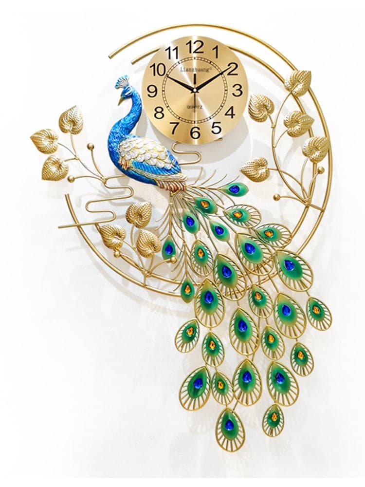 SCHTECH Golden Blue Peacock Nordic Modern Design Wall Clock for Home D ...