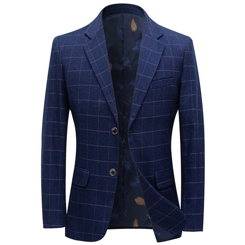 BRADLEY Men's Fashion Premium Quality Navy Blue & Black Plaid Style Blazer  Suit Jacket