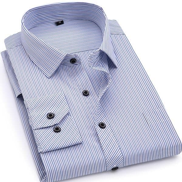 QISHA Men's Business Casual Long Sleeves Stripes Dress Shirt - Divine Inspiration Styles