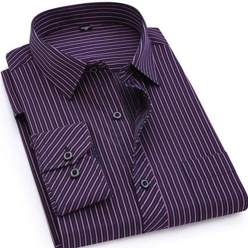 QISHA Men's Business Casual Long Sleeves Stripes Dress Shirt - Divine Inspiration Styles