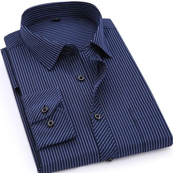 QISHA Men's Business Casual Long Sleeves Stripes Dress Shirt - Divine Inspiration Styles