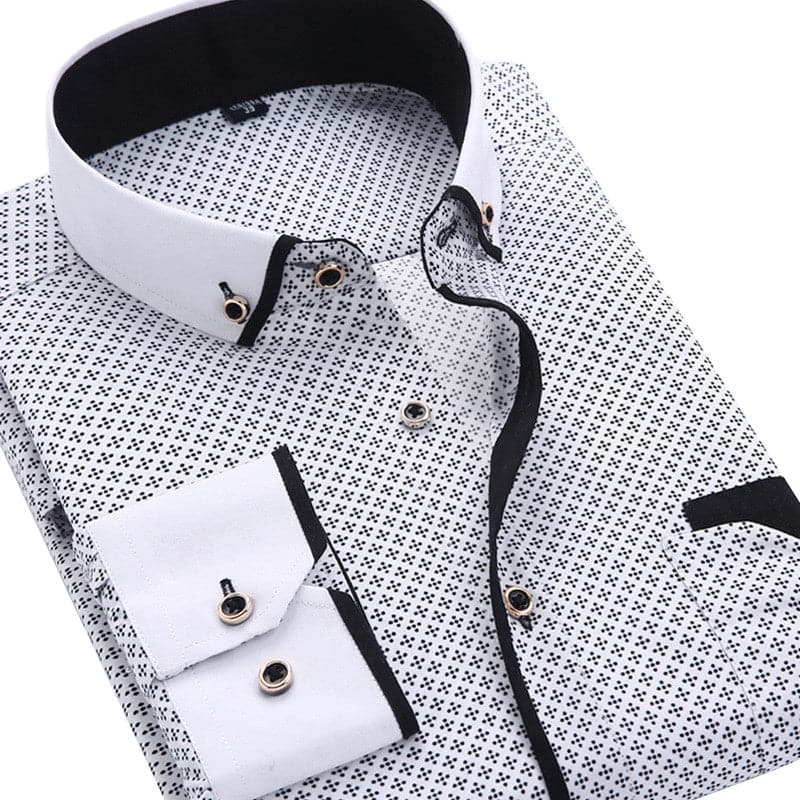 QISHA Men's Classic Trendy Fashion Casual Long Sleeves Printed Business Dress Shirt - Divine Inspiration Styles