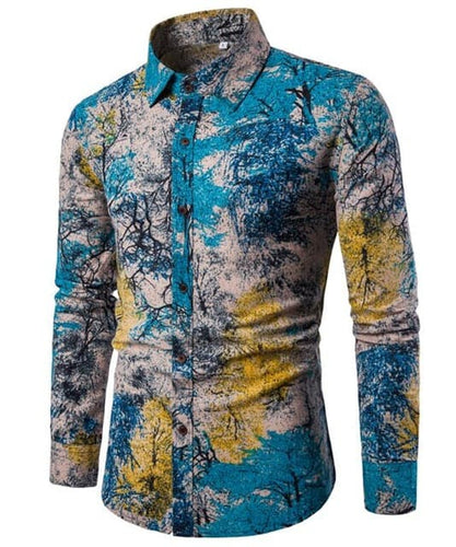 T-BIRD Men's Fashion Premium Quality Long Sleeves Hawaiian Dress Shirt - Divine Inspiration Styles