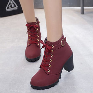 JIASHA Women's Fashion Lace-Up Platform Ankle Boot Shoes - Divine Inspiration Styles