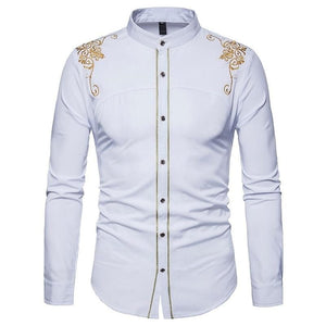 PARKLEES Men's Fashion Luxury Golden Floral Embroidery Design Dress Shirt - Divine Inspiration Styles