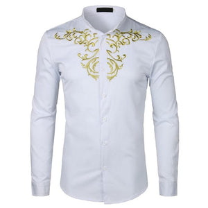 PARKLEES Men's Fashion Luxury Golden Floral Embroidery Design Dress Shirt - Divine Inspiration Styles