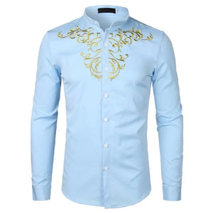 PARKLEES Men's Fashion Luxury Golden Floral Embroidery Design Dress Shirt - Divine Inspiration Styles